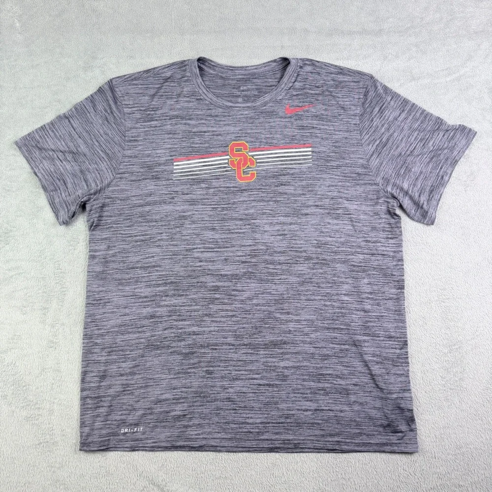 Nike USC Trojans Dri-FIT Space Dye Heather Grey Athletic T-Shirt Mens XL AO6586